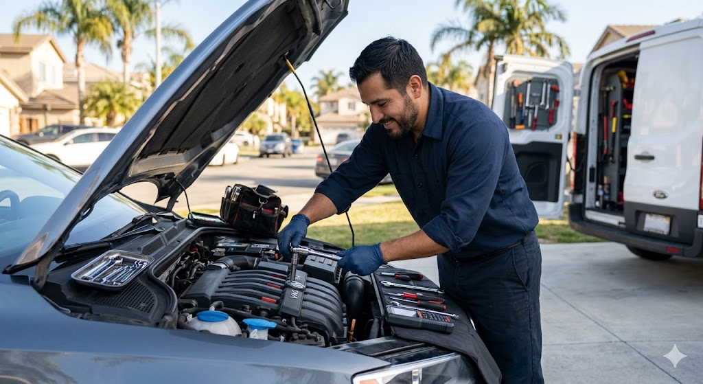 Cesar's mobile mechanic working on a car